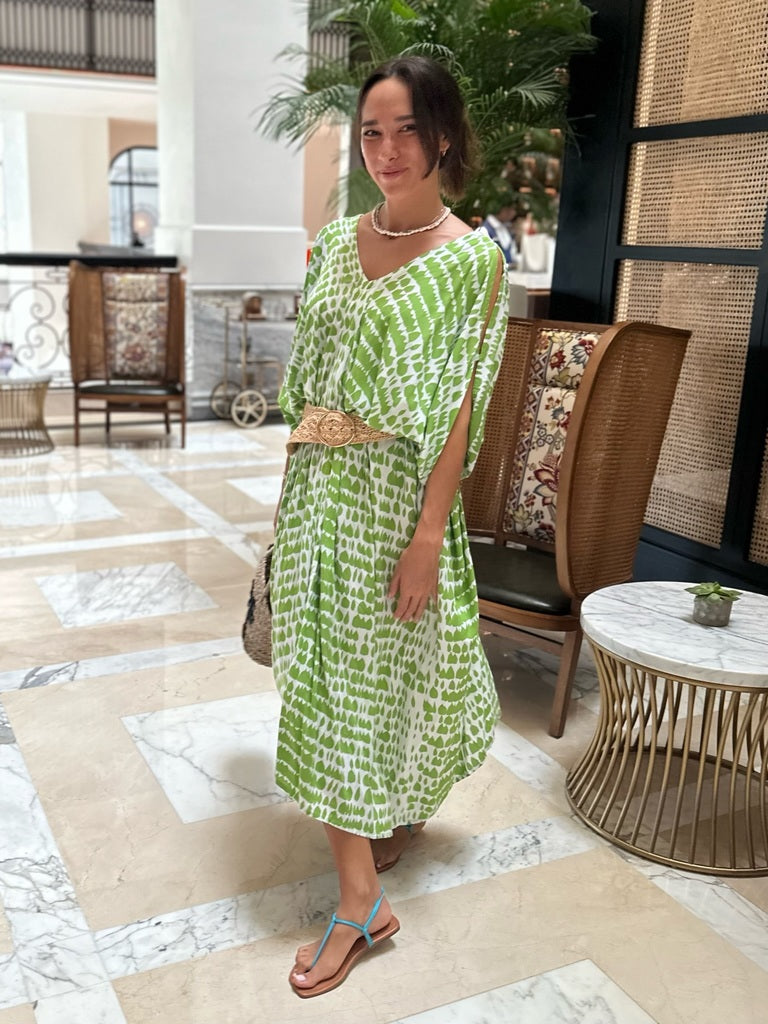 V Neck Kaftan - Green Spot