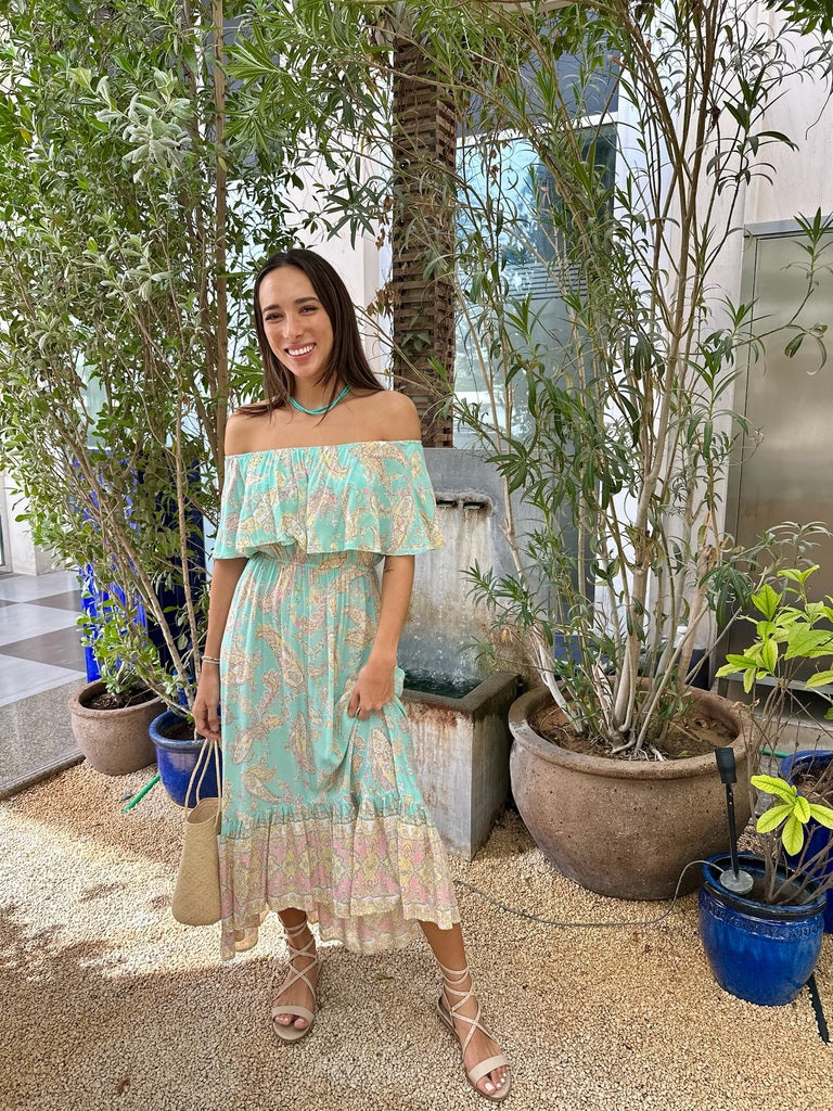 Double Frill Dress - Aqua Paisley