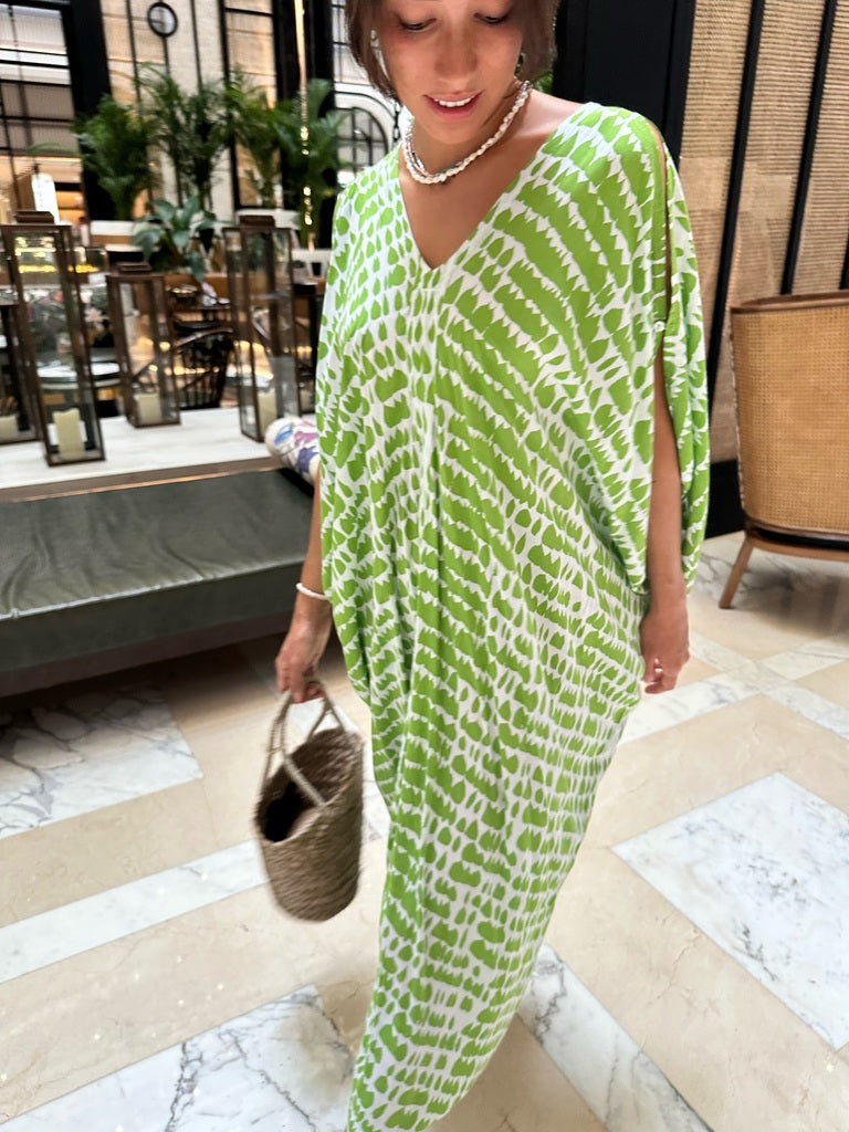 V Neck Kaftan - Green Spot