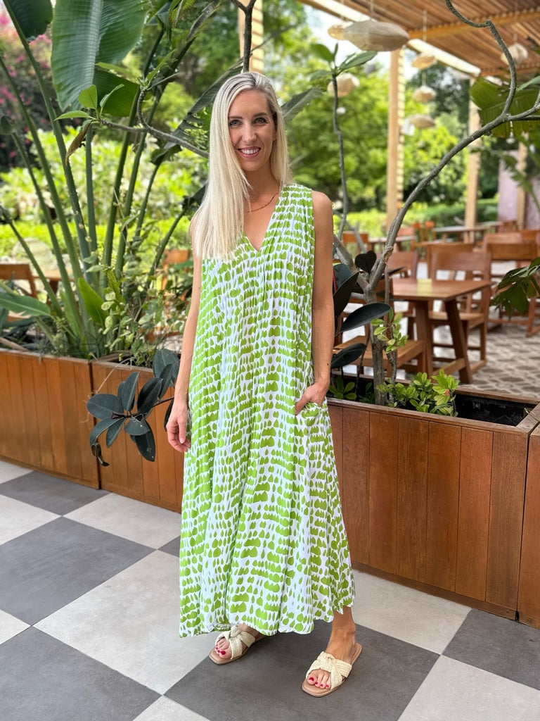 Bella Dress - Green Spot