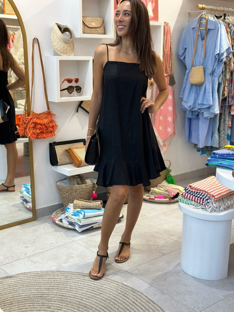 Tilly Dress Cropped Linen - Black