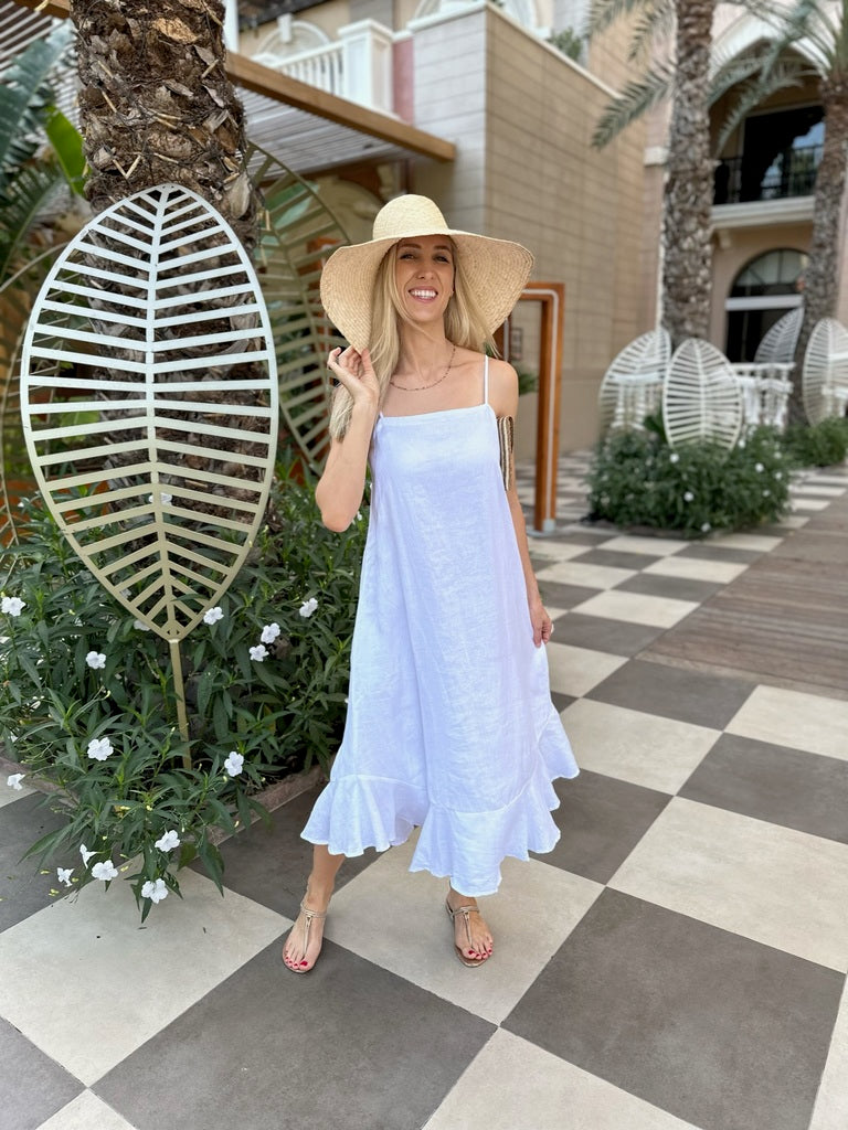 Tilly Dress Long Linen - White