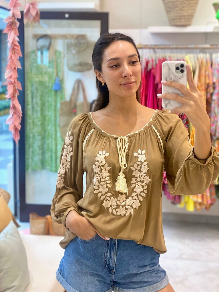 Embroidered Shirt - Brown