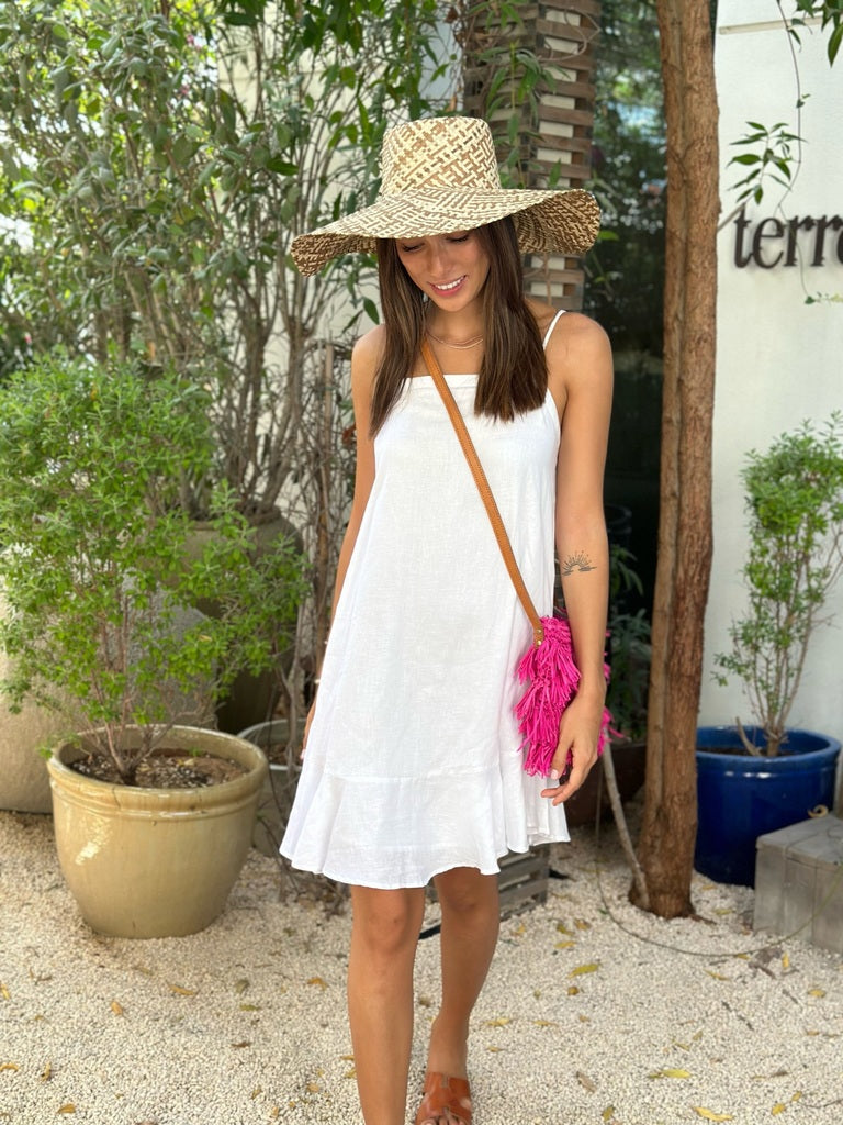 Tilly Dress Cropped Linen - White