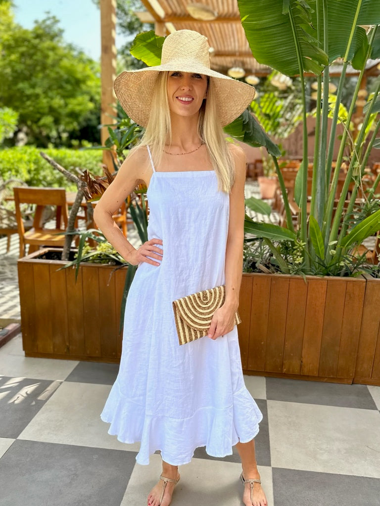 Tilly Dress Long Linen - White