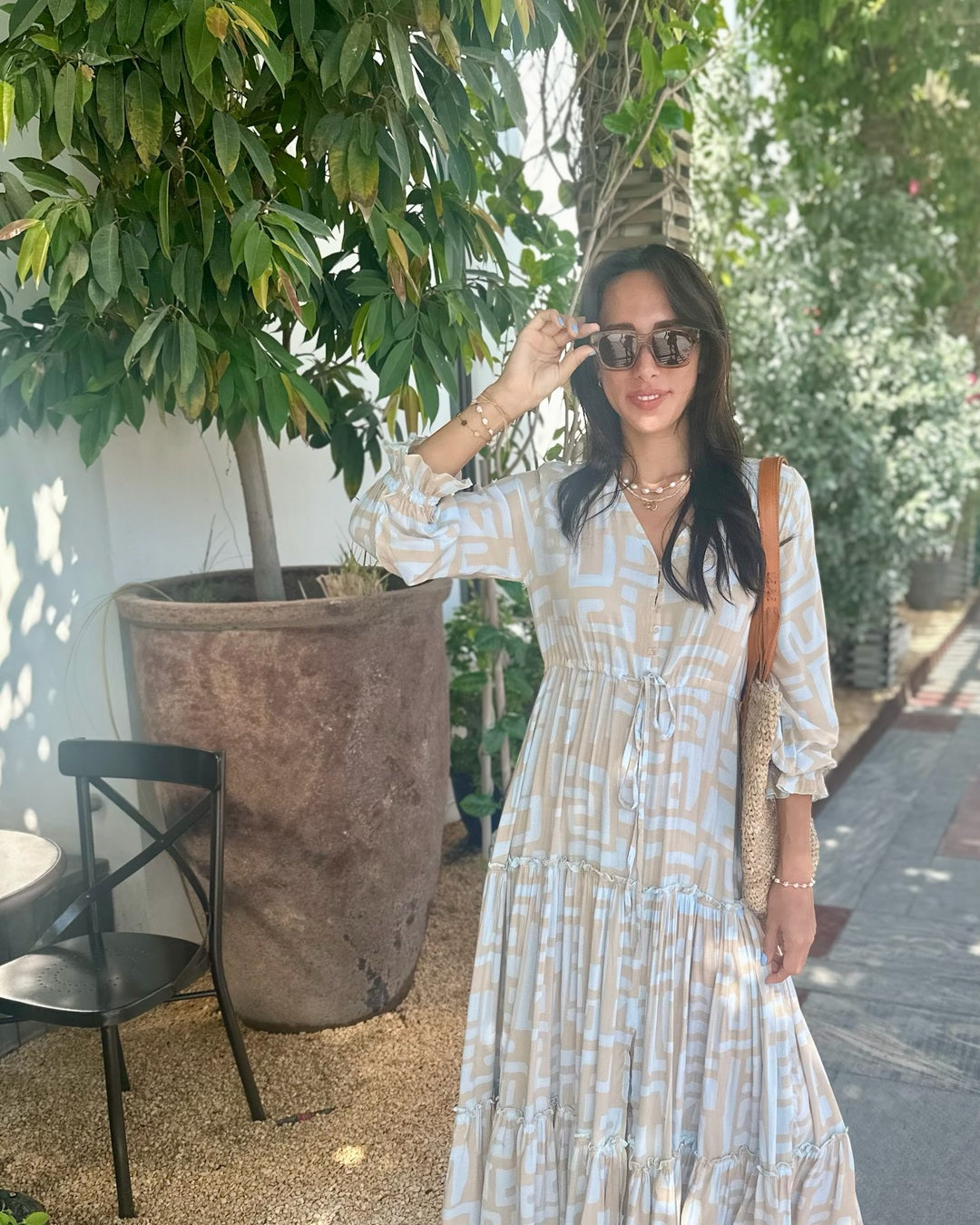 Marnie Dress - Geometric Print Pale Blue