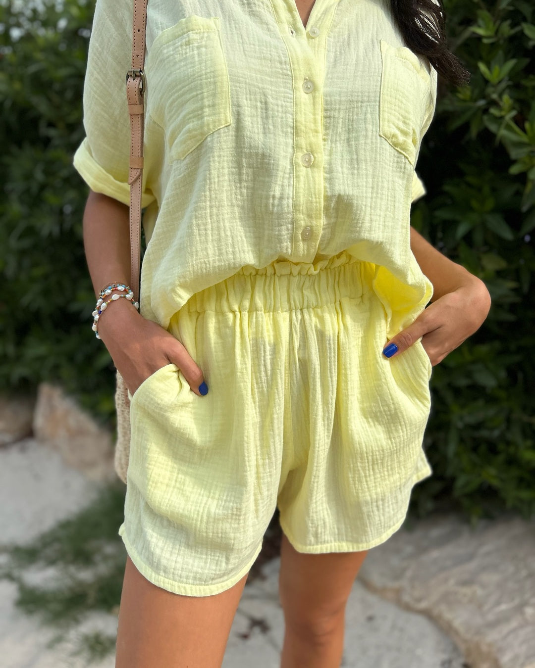 Double Cotton Crush Shorts - Lemon