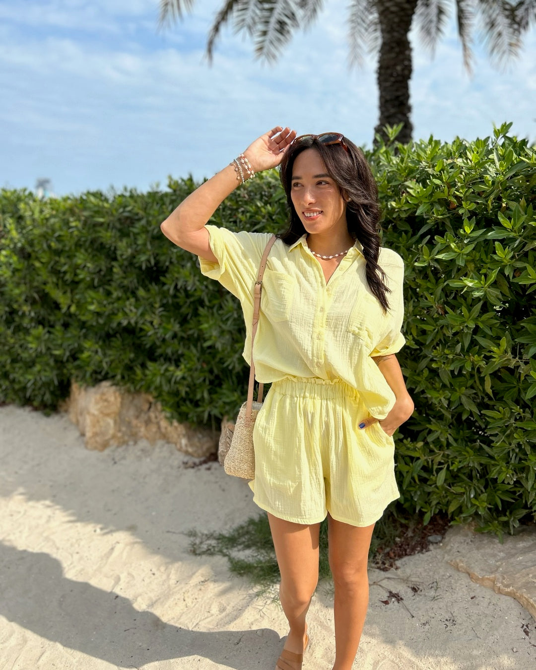 Double Cotton Crush Shorts - Lemon