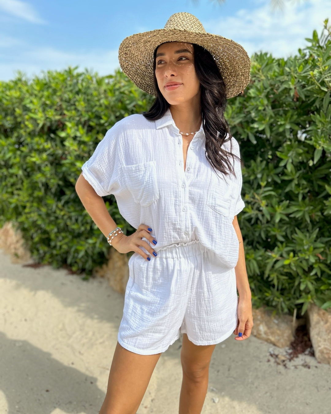 Double Cotton Crush Shorts - White