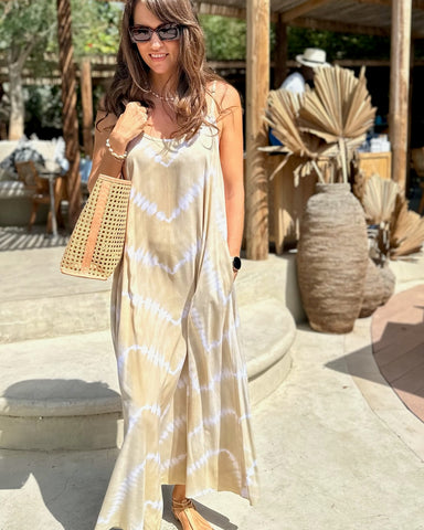 Monica Maxi Dress - Beige Tie Dye