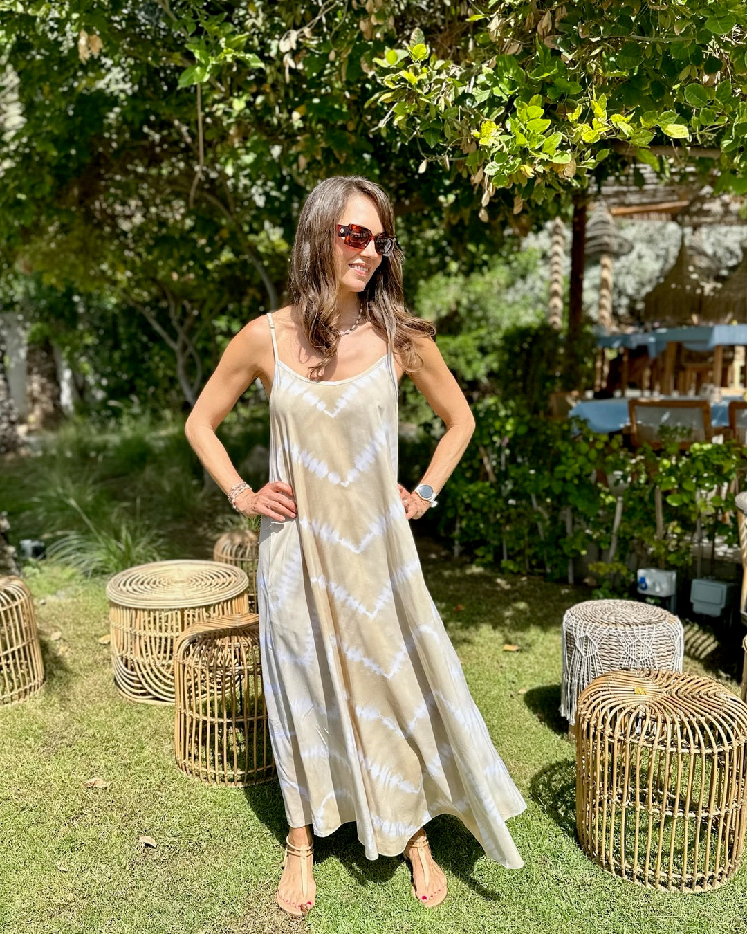 Monica Maxi Dress - Beige Tie Dye