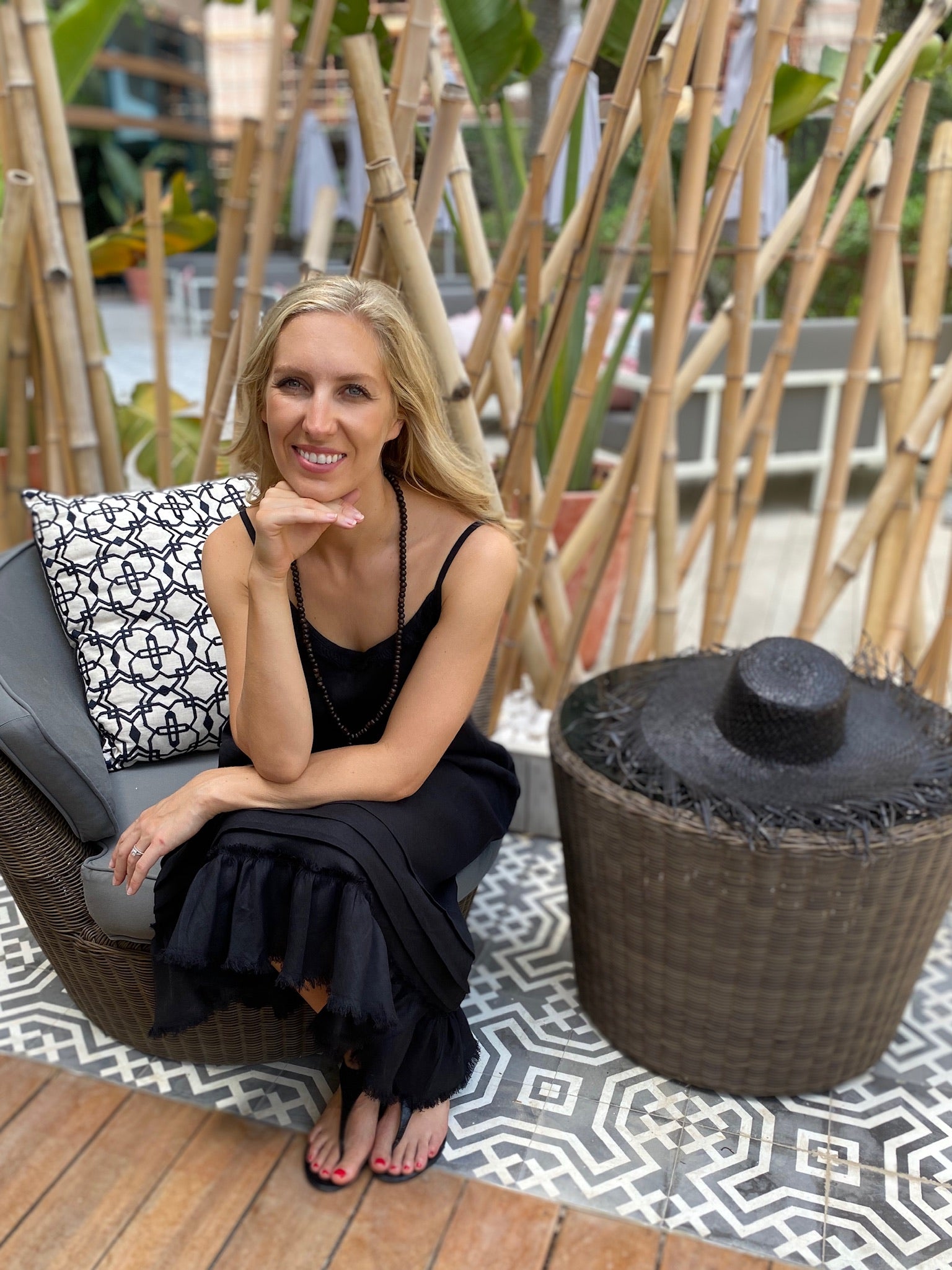 Linen Fray Dress -Black Long