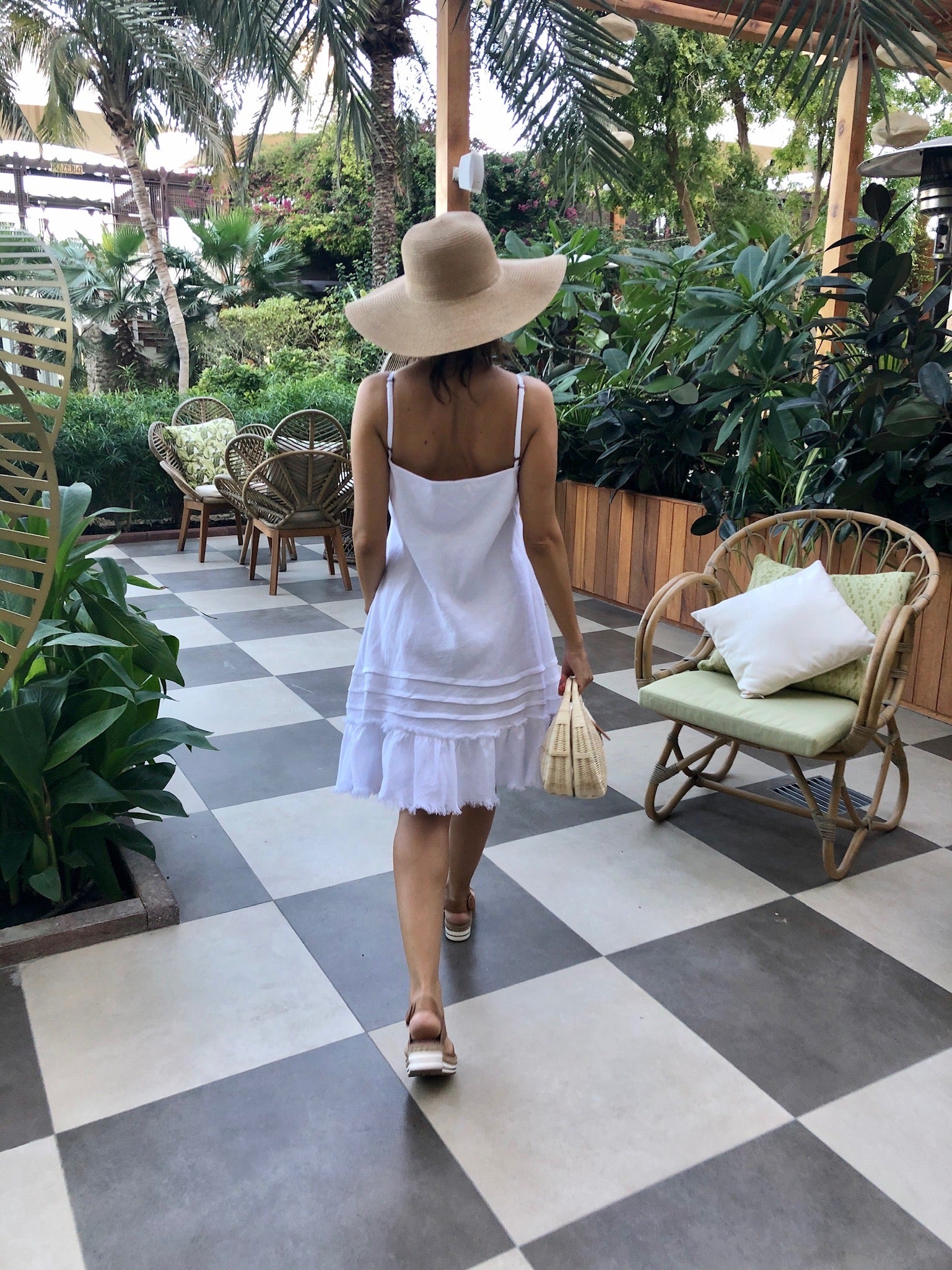 Linen Fray Dress - Cropped White