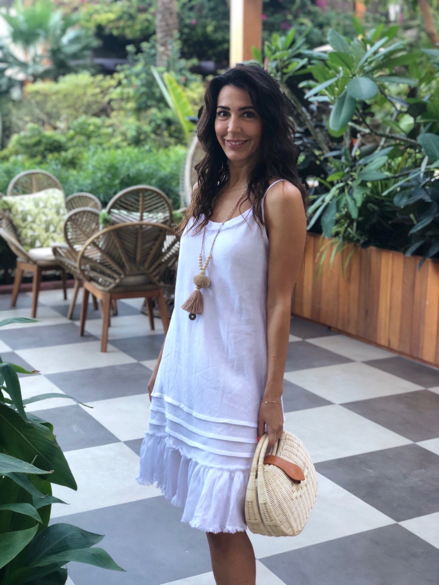 Linen Fray Dress - Cropped White