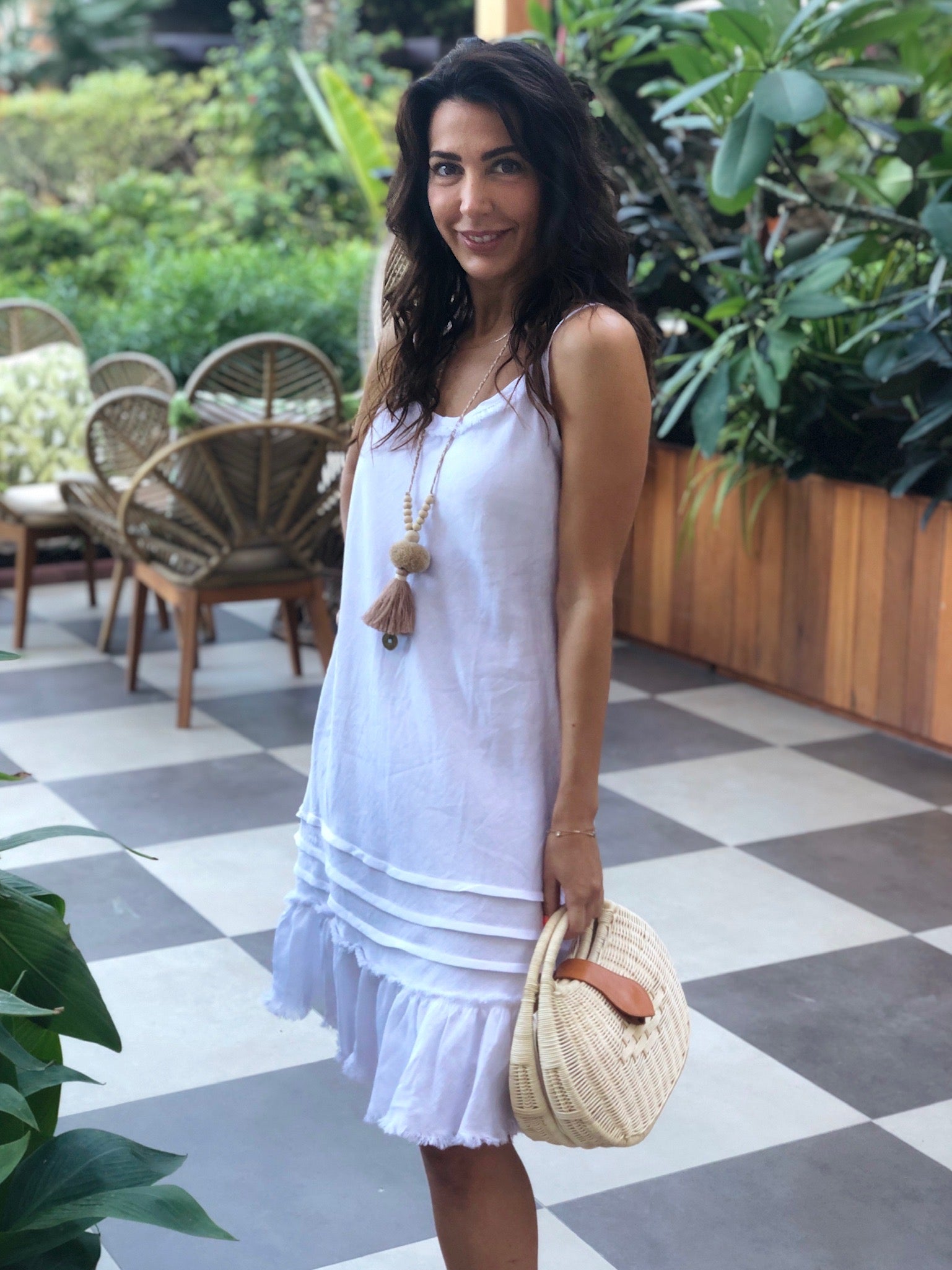 Linen Fray Dress - Cropped White