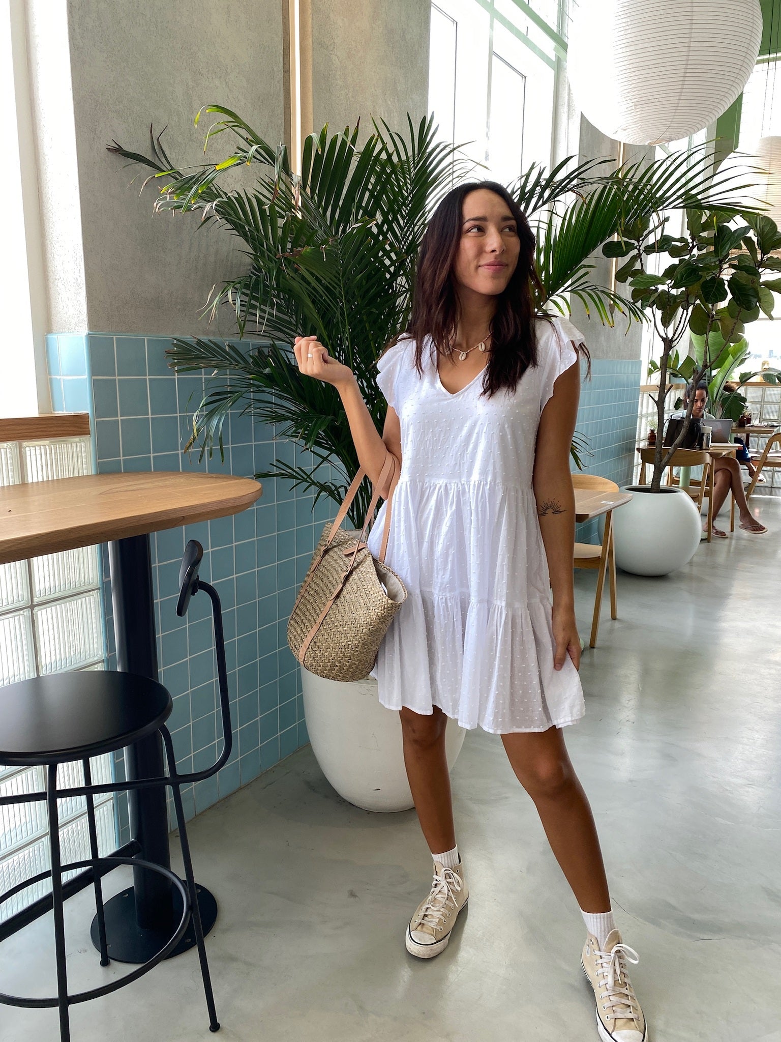 Willow Dress - White Cotton Dot