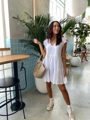 Willow Dress - White Cotton Dot