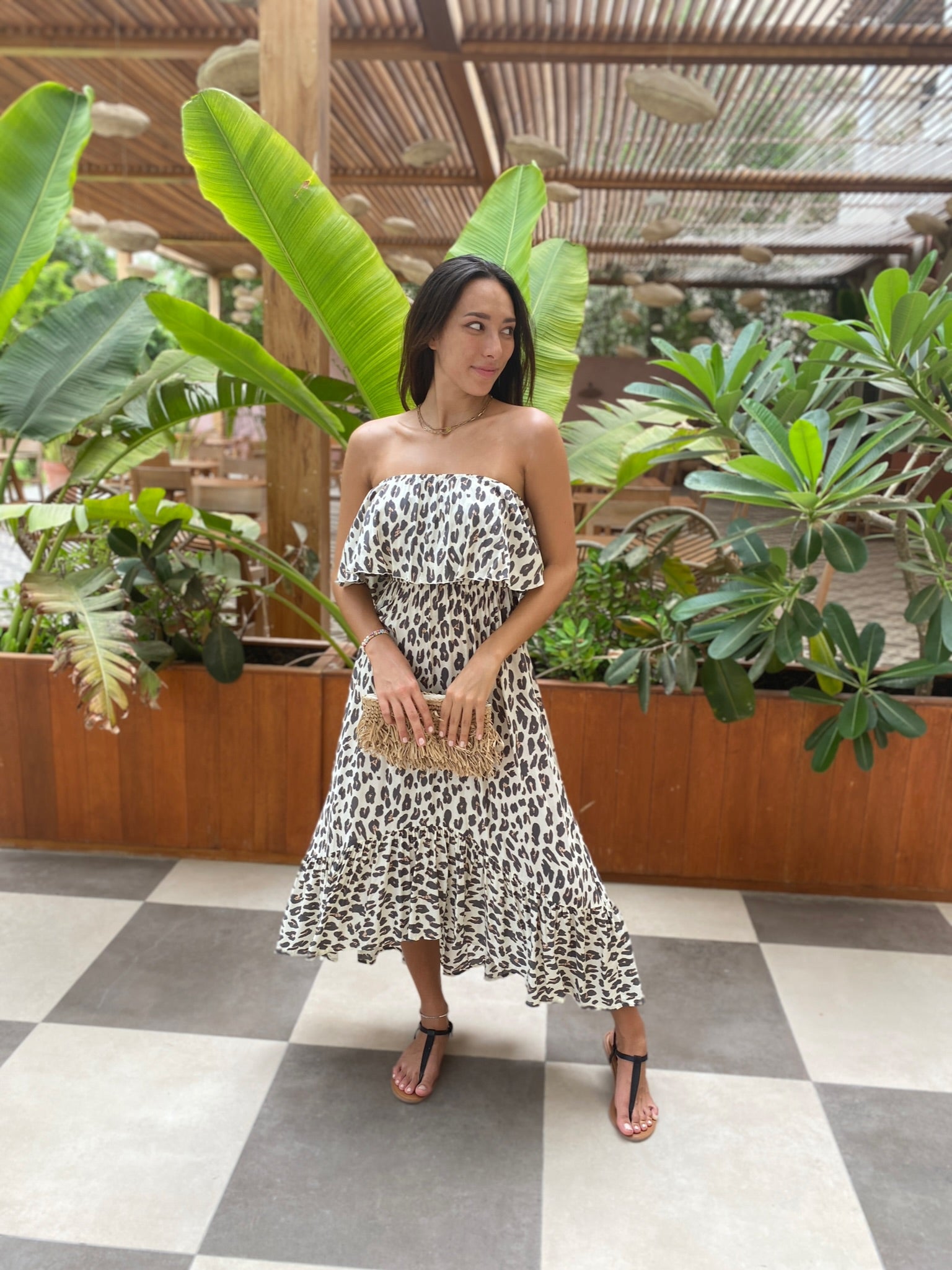 Double Frill Dress - Cream Leopard