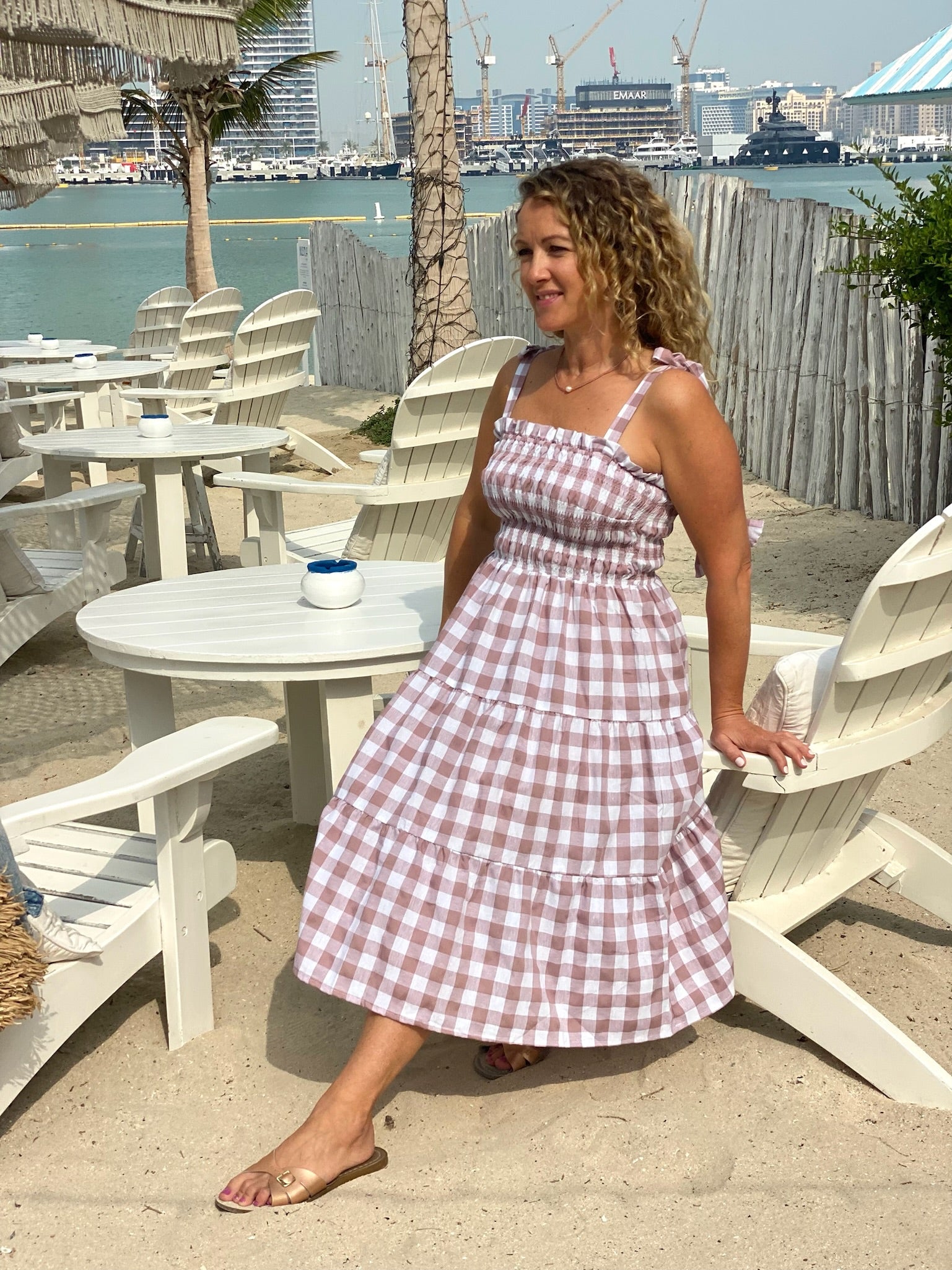 Milan Dress Cropped - Cotton Stone Gingham