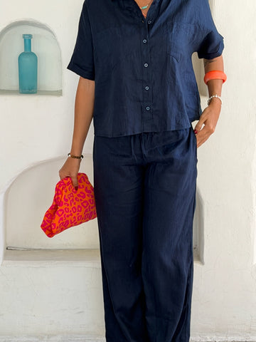 Linen Trousers - Navy