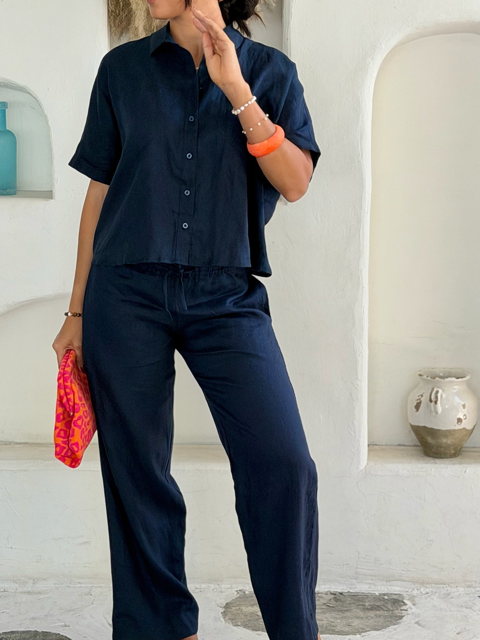Linen Trousers - Navy