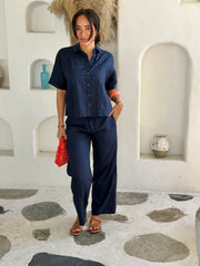 Linen Trousers - Navy
