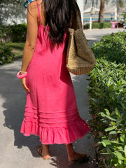 Linen Fray Dress Long - Raspberry