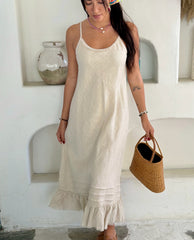 Linen Fray Dress - Natural Long