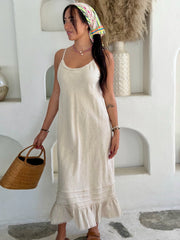 Linen Fray Dress - Natural Long