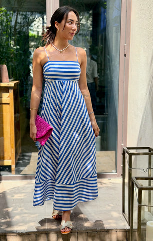Polly Dress - Royal Blue Stripe