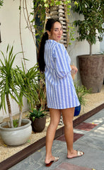 Grace Dress Cotton Seersucker - Light Blue Stripe