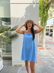 Luna Dress Linen - Bright Blue