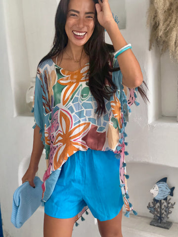 Linen Shorts - Ocean Blue