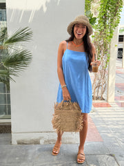 Luna Dress Linen - Bright Blue