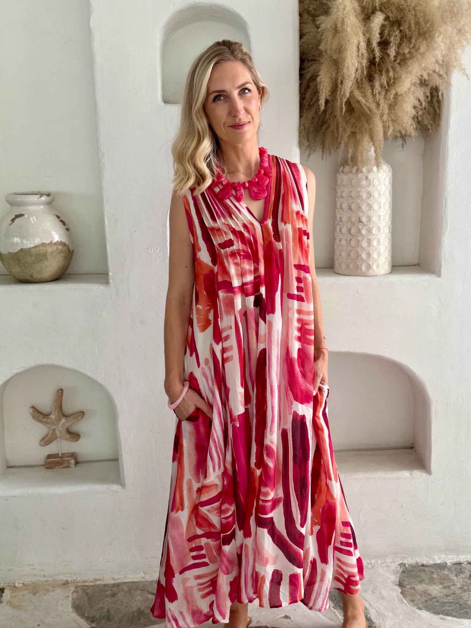 Bella Dress - Red and Pink Stripes