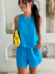 Linen Shorts - Ocean Blue