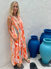 Bella Dress - Blue Orange Swirl