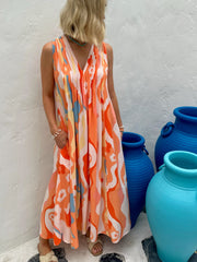 Bella Dress - Blue Orange Swirl