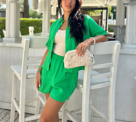 Linen Shorts - Bright Green