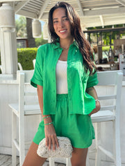 Linen Shorts - Bright Green