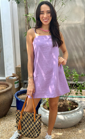 Luna Dress Linen - Purple Linen