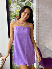 Luna Dress Linen - Purple Linen