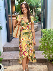 Maxi Wrap Dress - Mustard Tropical