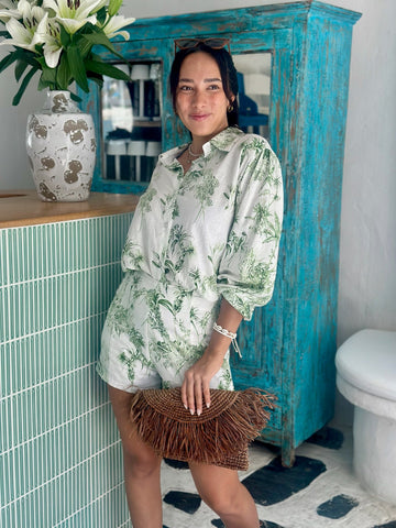 Margot Set Linen - White Botanical
