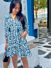 Gigi Dress Rayon - Teal Blue Ikat
