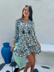 Gigi Dress Rayon - Teal Blue Ikat