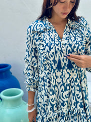 Gigi Dress Rayon - Teal Blue Ikat