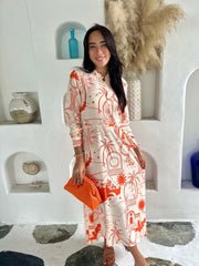 Cleo Dress - Orange Greek Island Print