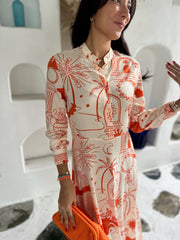 Cleo Dress - Orange Greek Island Print