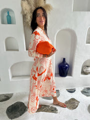 Cleo Dress - Orange Greek Island Print